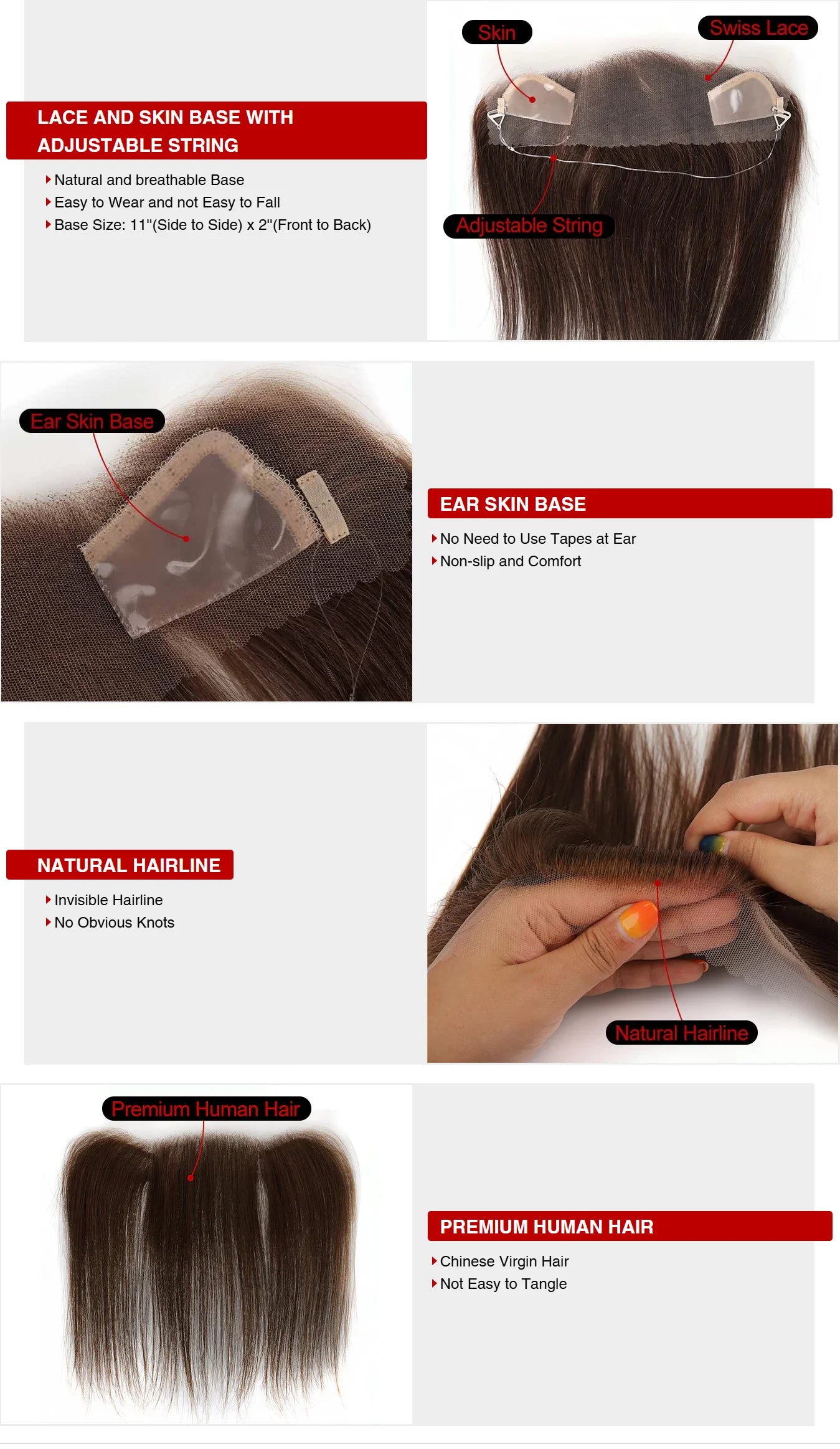 TUW20 Lace with Skin Women Frontal Hairline Topper for Thinning Hair Hair Patch For Women Receding Hairline Human Hair Toppers