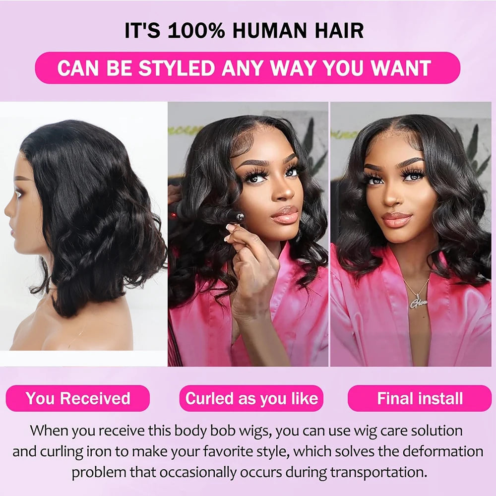 250% Density Body Wave Wear And Go Glueless Human Hair Wigs Bob Wigs For Women Ready To Wear Pre Cut Lace Front Wig Human Hair