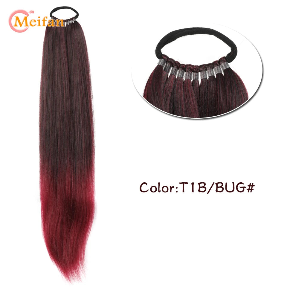 MEIFAN 18-32Inch Long Straight Ponytail Extension with Elastic Tie Natural Soft Fake Pony Tail Synthetic DIY Ponytail Hairpiece