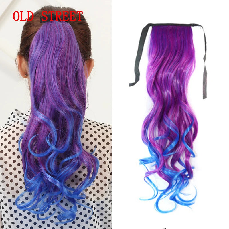 18" Long Curly Synthetic Ponytail Hairpiece Clip-In Extensions Wrap around Girl's Hair Extension for Women