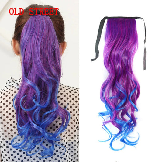 18" Long Curly Synthetic Ponytail Hairpiece Clip-In Extensions Wrap around Girl's Hair Extension for Women