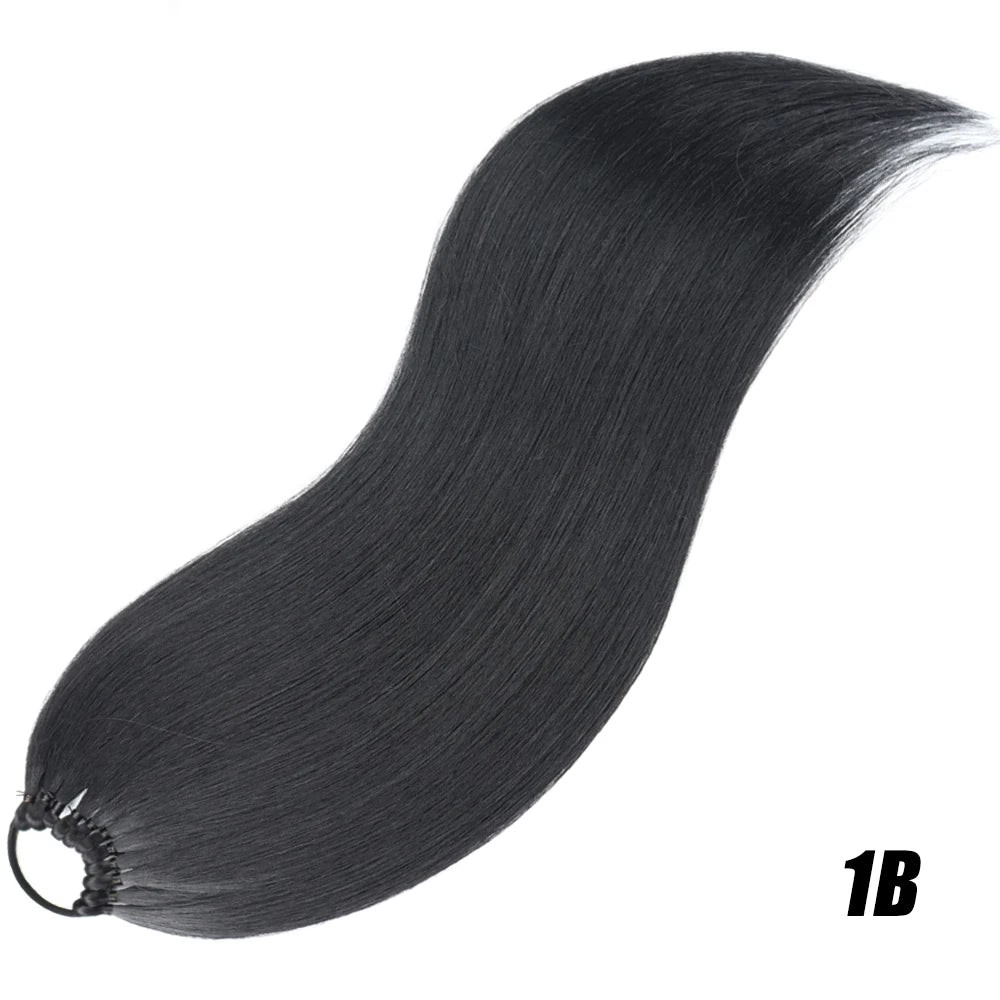 Synthetic 24Inch Ponytail Extensions Black Natural Braided Pony Tail Hairpiece Long Straight Rubber Band Hair For Women