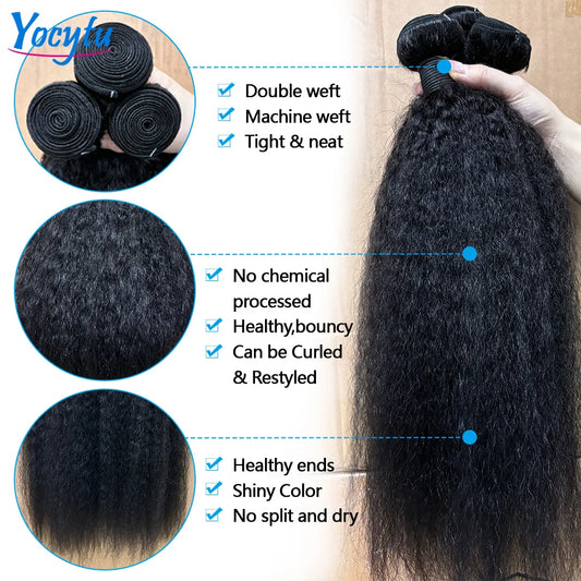 12A Top Quality Kinky Straight Bundles 24 Inch Human Hair Bundles 3 Days Delivery YOCYTU Yaki Straight Bundles 100% Human Hair