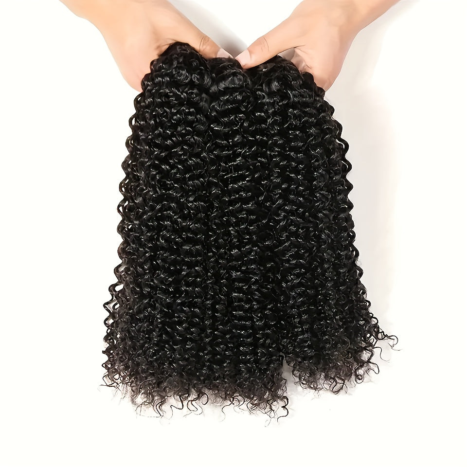 10A Curly Human Hair 3 Bundles Kinky Curly 100% Unprocessed Brazilian Curly Hair Bundles Soft Remy Hair Real Natural Color Human Hair Extensions for Women