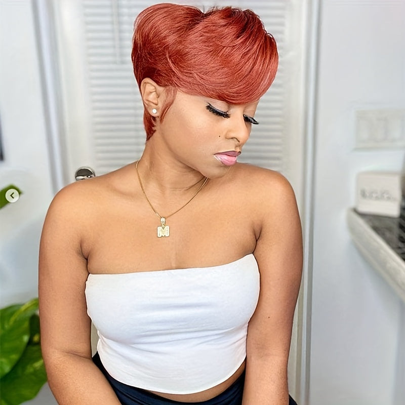 Arietis Hair Pixie Cut Human Hair Orange Wig 13 × 4 × 1T Lace Wig Ginger Short Hair 6-inch Adhesive Free Wig 150% Density