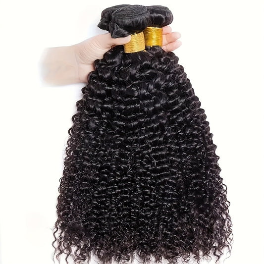 10A Curly Human Hair 3 Bundles Kinky Curly 100% Unprocessed Brazilian Curly Hair Bundles Soft Remy Hair Real Natural Color Human Hair Extensions for Women