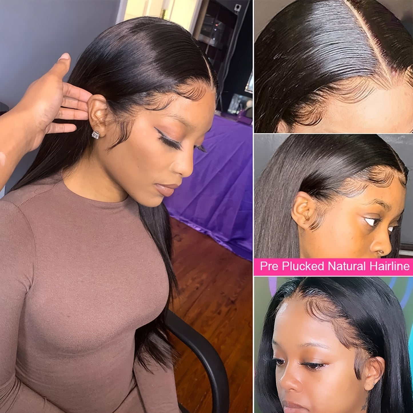 Glueless Wigs Human Hair Lace Frontal Wig Brazilian Straight Human Hair Wig HD 4X4 Lace Front Wig Ready To Wear 150% Density