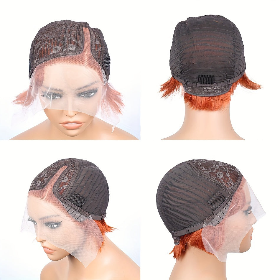 Arietis Hair Pixie Cut Human Hair Orange Wig 13 × 4 × 1T Lace Wig Ginger Short Hair 6-inch Adhesive Free Wig 150% Density