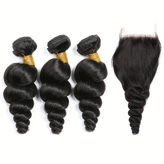 Loose Wave Human Hair Bundles with 4x4 closurePeruvian Hair extension Human Hair Bundles Loose Wave Closure Virgin Hair Weave Bundles Human Hair 3 Bundles with Closure