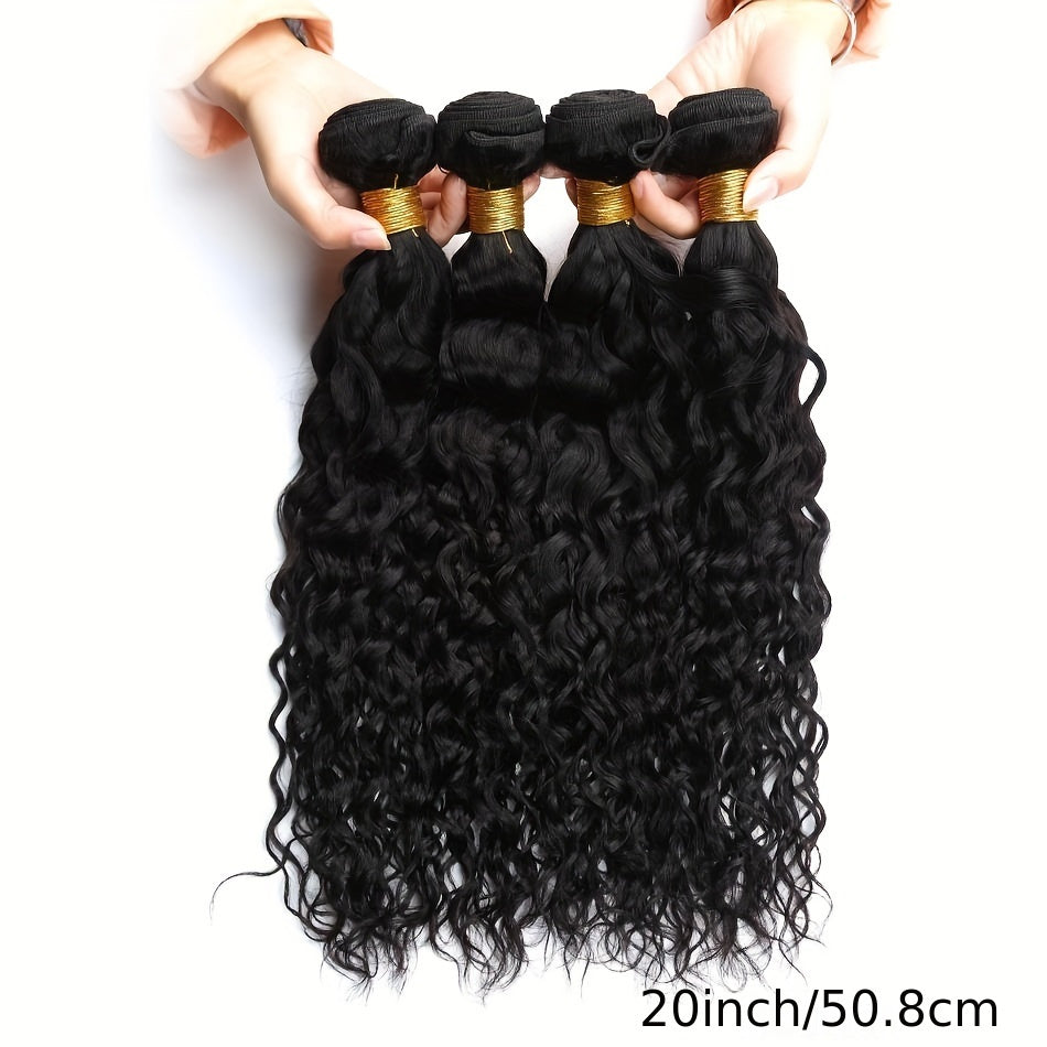 4 Bundles Peruvian Water Wave 100% Virgin Human Hair Extensions Double Weft 100% Unprocessed Human Hair Water Wave Hair Natural Black Color For Women Can Be Dyed
