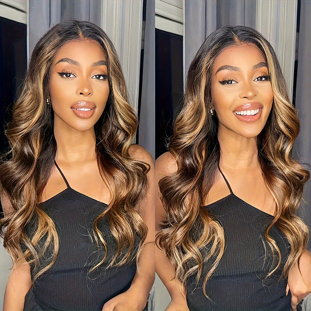 180 Density Highlight Ombre Lace Front Wig Human Hair Pre Plucked 4/27 Brown Honey Blonde Body Wave Lace Frontal Glueless Colored Wigs Human Hair 360 Hd Transparent Lace Front Wig 22 inch