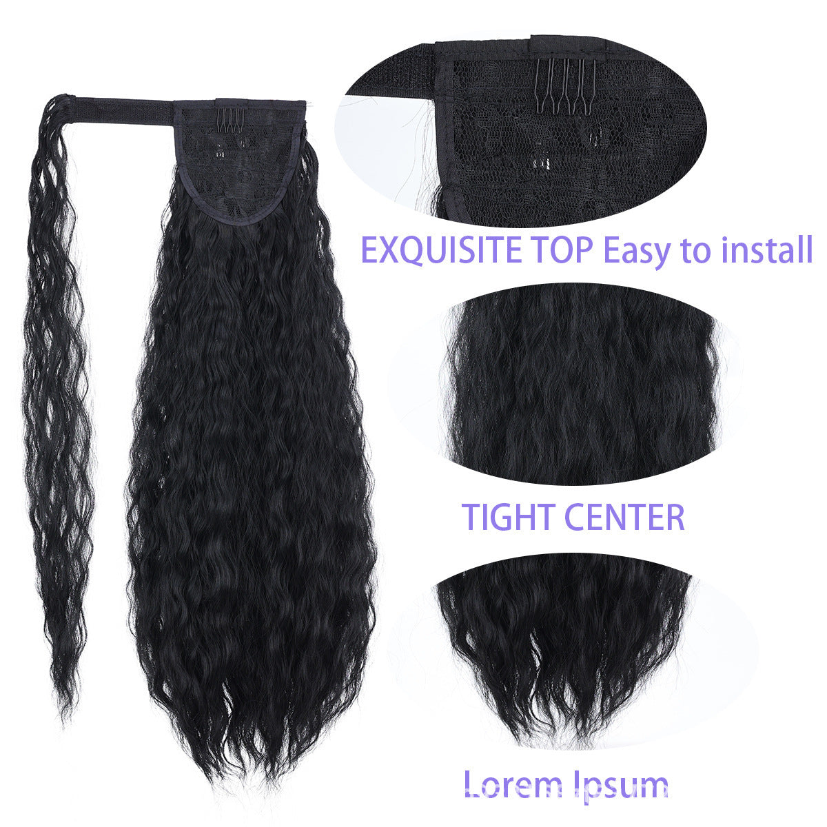 Wig Women's Ponytail Long Curly Hair Corn Stigma Water Ripple Hot Foreign Trade Velcro Invisible Seamless Strap High Ponytail