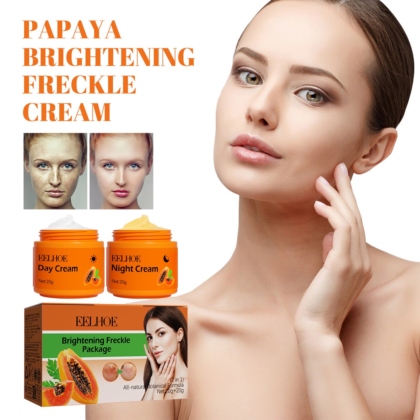 Papaya Brightening Freckles Cream Lightens Freckles And Dark Spots On The Face, Brightens And Moisturizes The Skin, Morning And Evening Cream