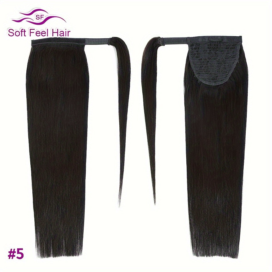 Straight Hair Ponytail 100% Human Hair Wrap Around Body Wave Ponytail Extension Remy Hair Ponytails Clip in Hair Extensions For Women Natural Color