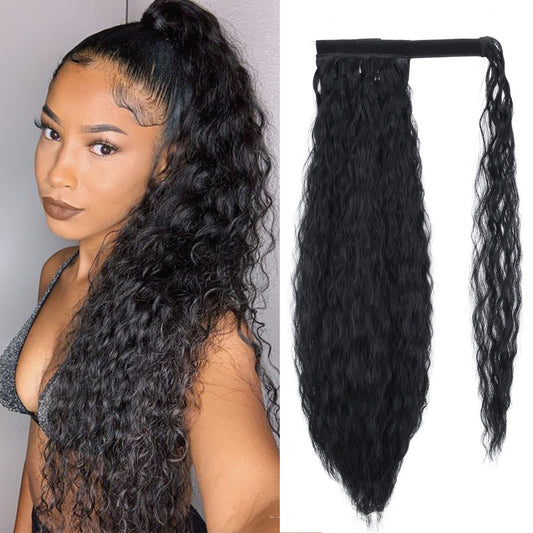 Wig Women's Ponytail Long Curly Hair Corn Stigma Water Ripple Hot Foreign Trade Velcro Invisible Seamless Strap High Ponytail