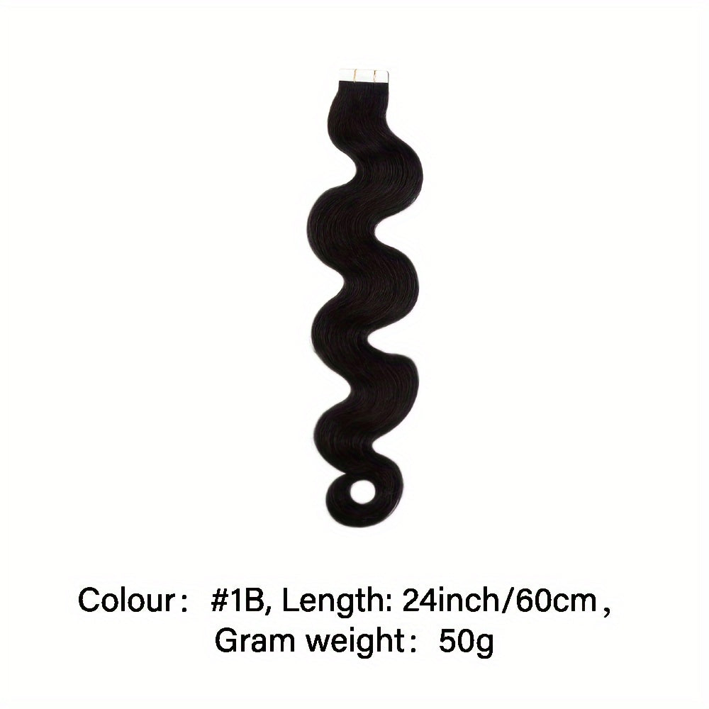 Body Wave Tape In Hair Extensions 16 Inch For Women Semi-Transparent Tape Ins Human Hair Extensions Invisible Brazilian Hair Tape In Wavy Extensions Real Hair 20 PCS 1.76 Oz