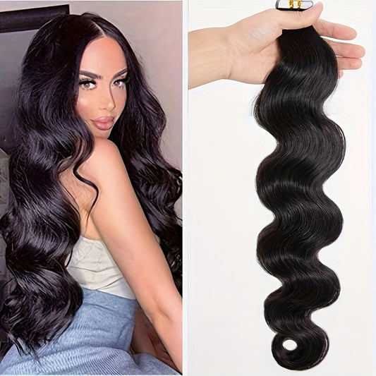 Body Wave Tape In Hair Extensions 16 Inch For Women Semi-Transparent Tape Ins Human Hair Extensions Invisible Brazilian Hair Tape In Wavy Extensions Real Hair 20 PCS 1.76 Oz