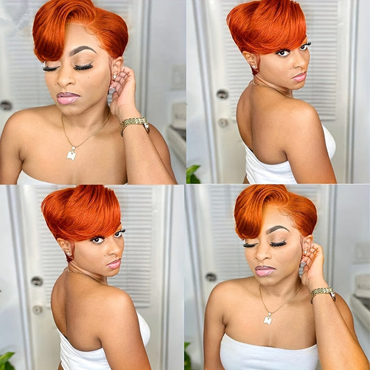 Arietis Hair Pixie Cut Human Hair Orange Wig 13 × 4 × 1T Lace Wig Ginger Short Hair 6-inch Adhesive Free Wig 150% Density