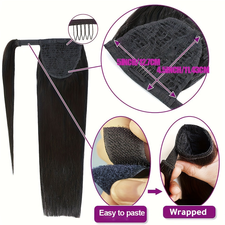 Straight Hair Ponytail 100% Human Hair Wrap Around Body Wave Ponytail Extension Remy Hair Ponytails Clip in Hair Extensions For Women Natural Color