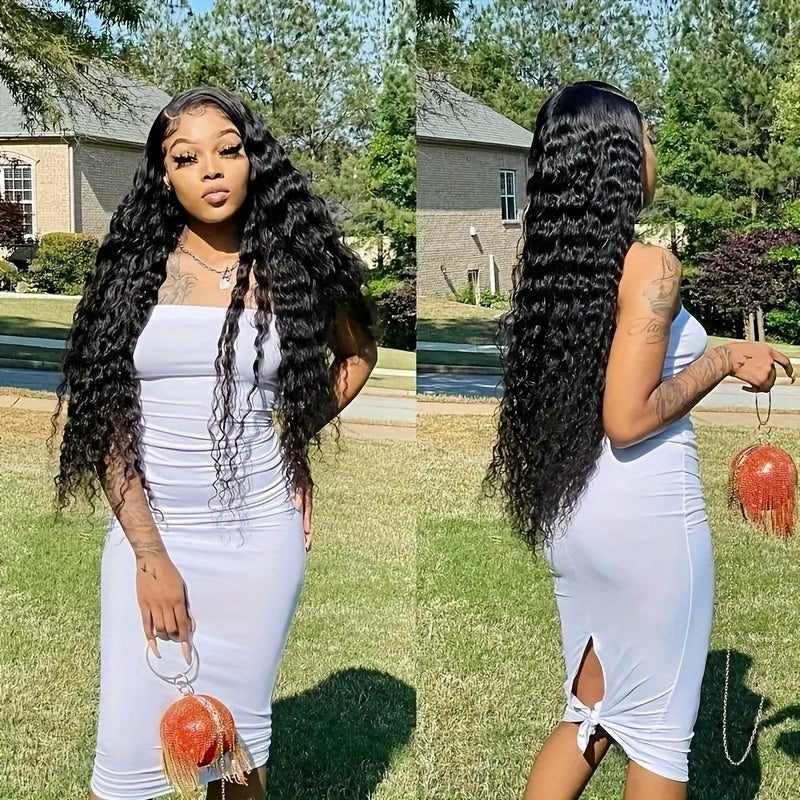 Peruvian Deep Wave Hair With 5x5 Lace Closure Unprocessed Human Hair Bundles With Lace Closure Free Part Transparent Lace 100% Virgin Human Hair Wet and Wavy Weave Hair