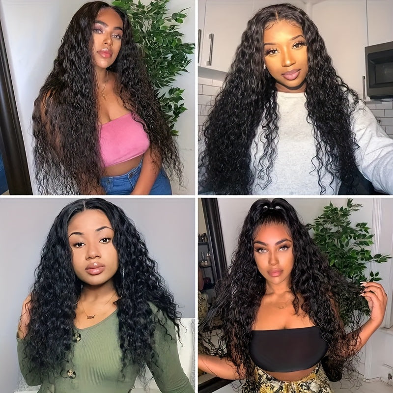 4 Bundles Peruvian Water Wave 100% Virgin Human Hair Extensions Double Weft 100% Unprocessed Human Hair Water Wave Hair Natural Black Color For Women Can Be Dyed