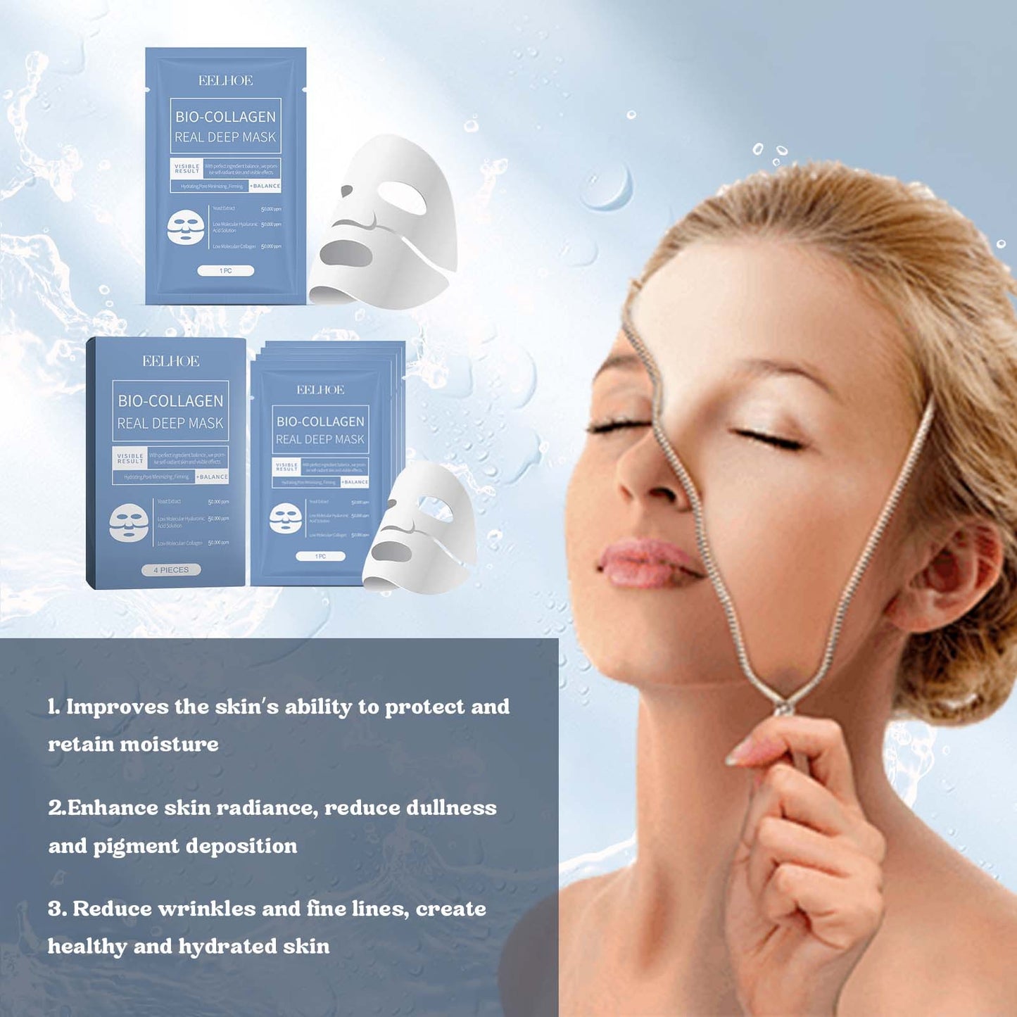 EELHOE Collagen Mask Hydrating And Moisturizing Facial Skin With A Hydrating And Translucent Collagen Mask