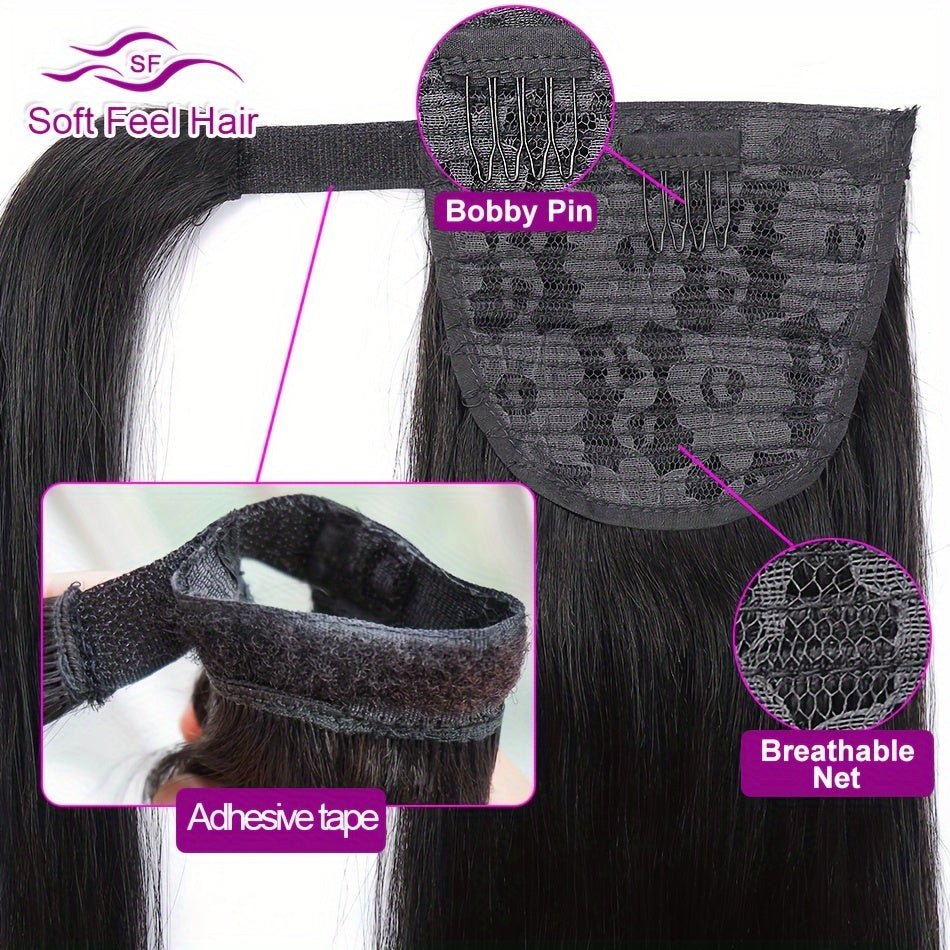 Straight Hair Ponytail 100% Human Hair Wrap Around Body Wave Ponytail Extension Remy Hair Ponytails Clip in Hair Extensions For Women Natural Color