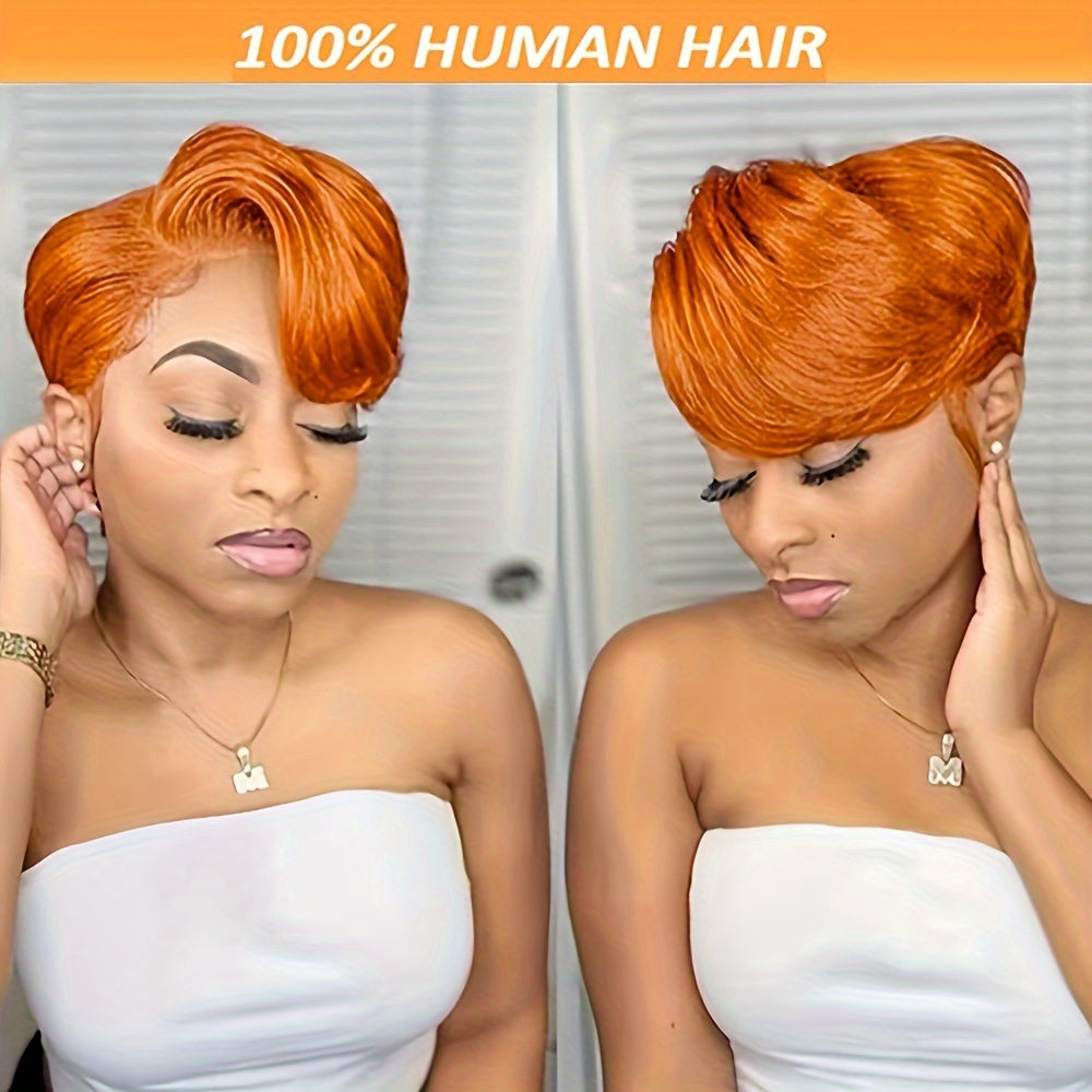 Arietis Hair Pixie Cut Human Hair Orange Wig 13 × 4 × 1T Lace Wig Ginger Short Hair 6-inch Adhesive Free Wig 150% Density